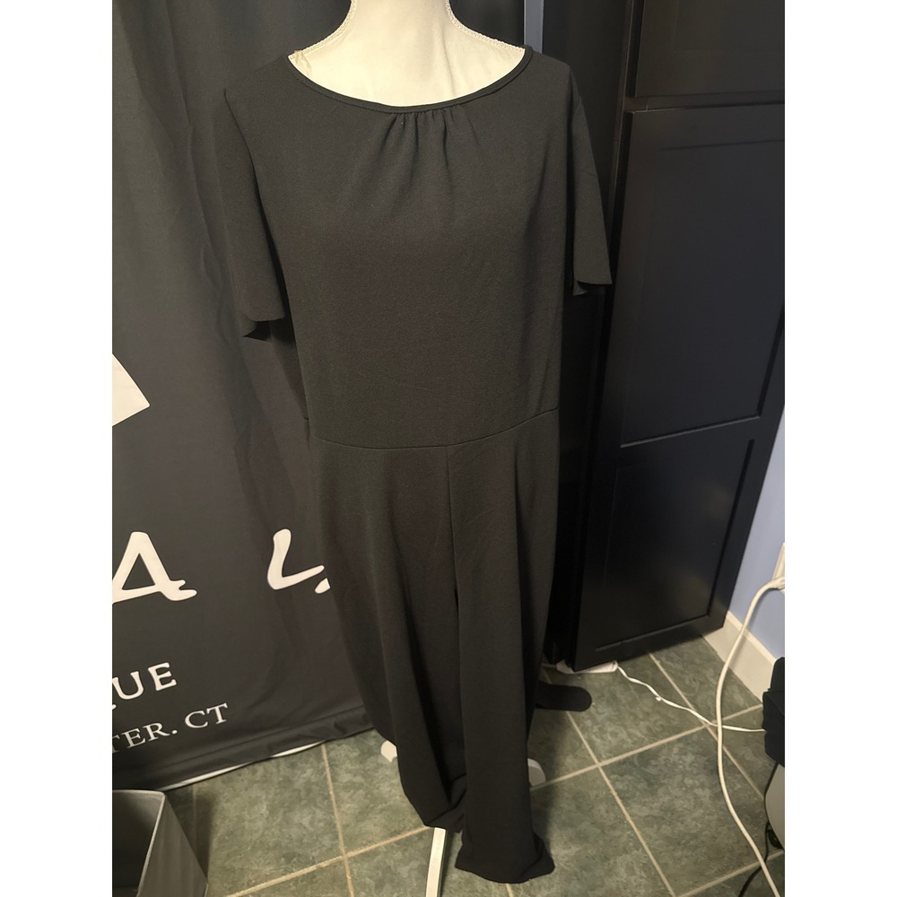 Tiana B Womens Black Short Sleeve V-Back Wide Leg Jumpsuit 1X